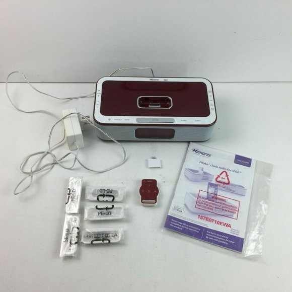 Memorex Portable Audio & Video Memorex Iwake Clock Radio For Ipod Red Adapter Remote Lot Set